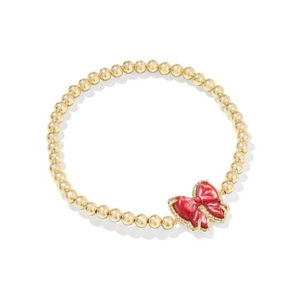 NEW KENDRA SCOTT haley bow stretch bracelet in‎ gold scarlet red